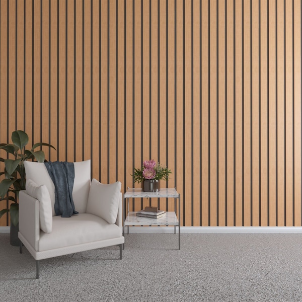 Ekena Millwork 48H x 3/8T Adjustable Wood Slat Wall Panel Kit w/ 3W Slats, Cherry contains 15 Slats SWW60X48X0375CH - main